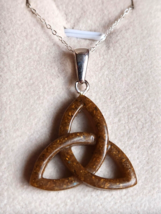 Freshened Tiger&#39;s Eye Trinity Knot Pendant in Sterling on 18 in. 925 Chain - £14.22 GBP