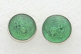 Green Glass Button Earrings Real Solid .925 Sterling Silver 7.1 G - £44.06 GBP