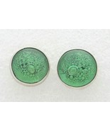 Green Glass Button Earrings REAL SOLID .925 STERLING SILVER 7.1 g - $55.13