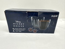 JoyJolt Disney Mickey Mouse Espresso Mugs Double Wall Glass Coffee Cup New - £20.34 GBP