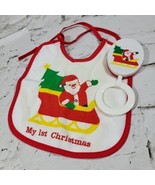 Vintage Baby My First Christmas Lot Bib Rattle Holiday Santa&#39;s Sleigh Flaw - $19.79