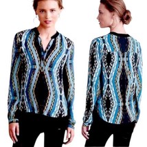 $265 Anthropologie Diamond Path Henley Top Large Blue Motif Cynthia Vinc... - £65.94 GBP