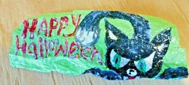 Hand painted River Rock Stones Glow in dark Happy Halloween Cat ! Black Cat. - £7.39 GBP