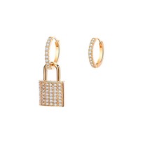Micro Pave CZ Key Lock Hanging Earrings For Women Accessories Gold Silvery Hoops - £10.85 GBP