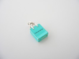 Tiffany &amp; Co Silver Blue Enamel Shopping Bag Charm Pendant Rare Gift Lov... - £293.29 GBP