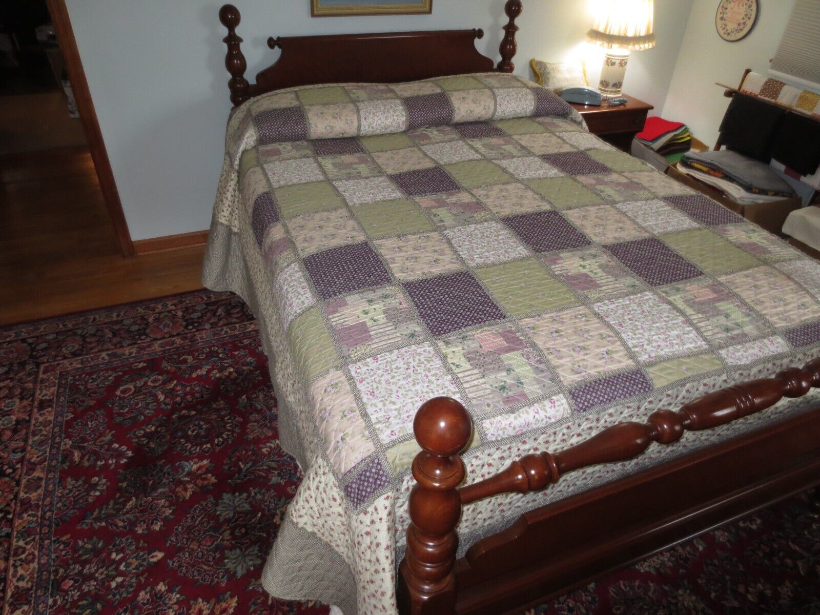 Primary image for Hand Quilted MT. STERLING BLOSSOM Polyester/Cotton PATCHWORK  QUILT -102" x 118"