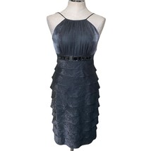 Adrianna Papell NWT Tiered Halter Dress with Jewels in Dark Metallic Gra... - £36.86 GBP