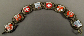 Vintage Swiss 800 Silver and Enamel City Shield Bracelet 1960s  - £55.39 GBP