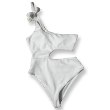 Topshop Womens One Piece Swimsuit White Tie One Shoulder Cut Out L New - £15.25 GBP