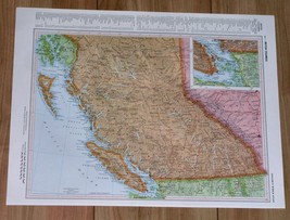 1958 Original Vintage Map Of British Columbia / Vancouver Island / Canada - £15.96 GBP