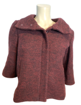Ann Taylor Burgundy Collared Zip Front 3/4 Sleeve Wool Lined Jacket Size 0 - $23.74