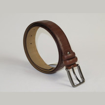 Men Brown Genuine Leather Belt PIERO ROSSI Turkey Soft Full Grain #Brown line image 4