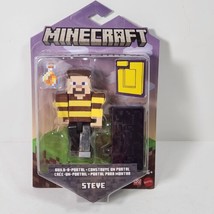 Minecraft Build A Portal STEVE Bees Striped Shirt With Potion Action Figure NIB - £15.62 GBP