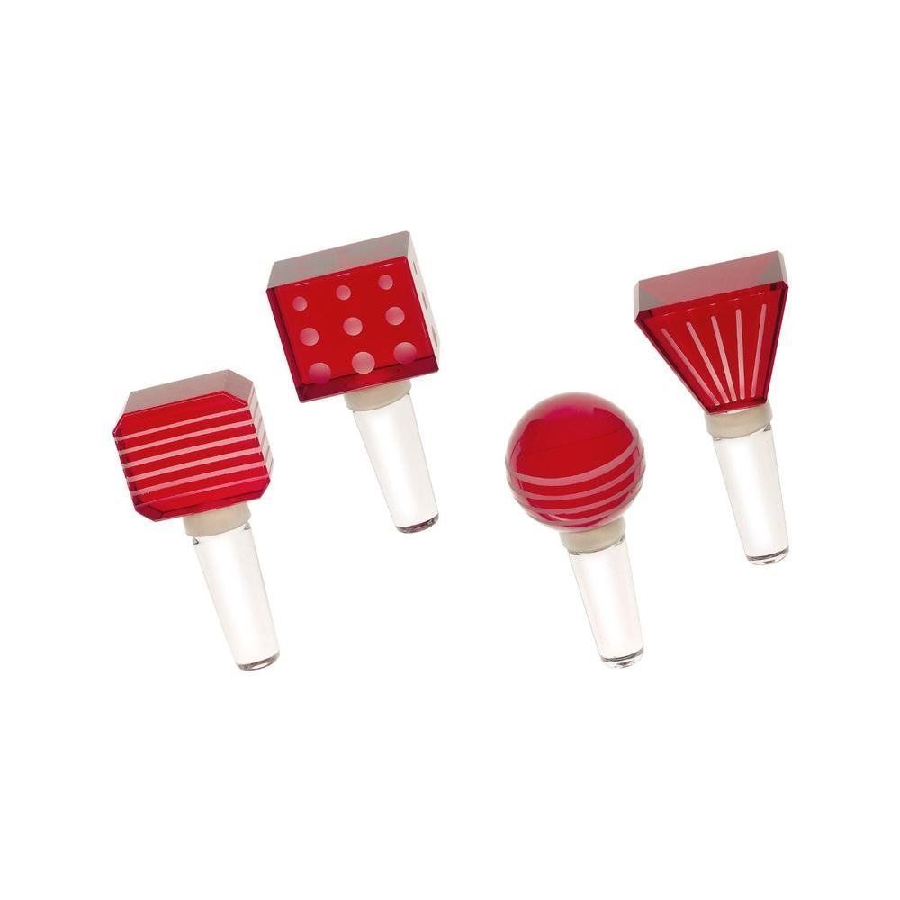 Mikasa Cheers Ruby Red Glass Christmas Wine Bottle Stoppers set of 4 NEW - $17.99