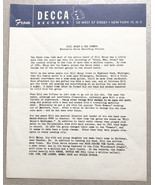 Bill Haley &amp; Comets Decca Press Release Unused Concert Ticket 1956 New O... - €43,12 EUR