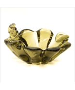 Vintage Green Olive Scalloped Rim Art Glass Candy Dish Bowl Ashtray Thic... - £19.76 GBP