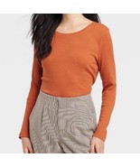 A New Day Long Sleeve Ribbed Tee T-Shirt Basic Shirt NWT Orange Rust S - £7.82 GBP