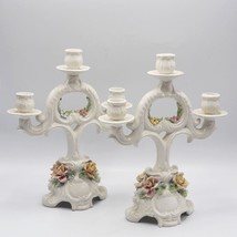 Pair of Porcelain Candelabra Candlestick Holder Bassano Italy - £166.10 GBP