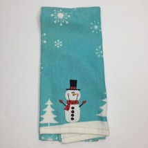 Christmas Hand Kitchen Towel Blue Snow Snowman Snowflake Tree - $12.99