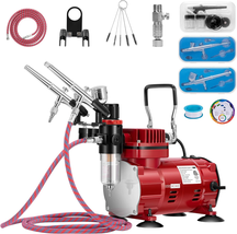 Airbrush Kit with Professional Air Compressor and 3 Dual Action Airbrush Gun, Gr - £115.96 GBP