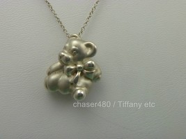 Tiffany &amp; Co Teddy Bear &amp; Bow Ribbon Pendant Chain Necklace Sterling Sil... - $170.99