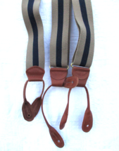 Campaign Vintage Men Button Down Woven Suspenders Braces Tan and Black Stripe - $28.49