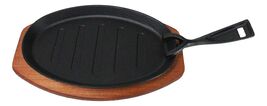 Personal Size Cast Iron Oval Fajita Steak Pan Skillet With Wood Trivet Base - $31.99