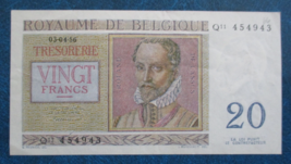 1956 BELGIUM UNCIRCULATED 20 FRANCS  BANKNOTE - $9.49 CAD