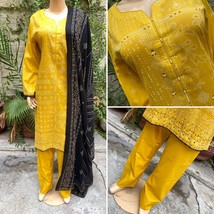 Pakistani Yellow Chunri Printed Straight Shirt 3-PCS Lawn dress ,XL - £43.52 GBP