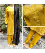 Pakistani Yellow Chunri Printed Straight Shirt 3-PCS Lawn dress ,XL - £43.52 GBP