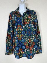 Merona Womens Size L Colorful Retro Floral Popover Shirt Long Sleeve - £8.14 GBP