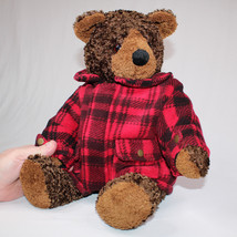 Vintage LL Bean Teddy Bear Stuffed Plush Jointed With Red And Black Plai... - £15.20 GBP