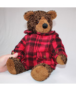 Vintage LL Bean Teddy Bear Stuffed Plush Jointed With Red And Black Plai... - £15.15 GBP