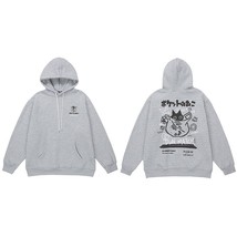 Japanese Harajuku Hoodie Streetwear Sweatshirt 2022 Men Funny Cat Japan Kanji Gr - £170.07 GBP