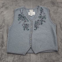 Napa Valley Vest Womens S Gray Sleeveless Knitted V Neck Button Up Embroidered - £20.23 GBP