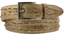 Rustic Sand Western Cowboy Leather Crocodile Alligator Tail Belt Silver Buckle - £24.04 GBP