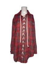 POL Womens Plaid Lace Up High Sided Long Tunic Top Size M Red Oversized Pockets - £21.22 GBP