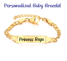 14ct Gold Filled Baby Bracelet Custom Engraved Charm Baby Bracelet-Engraved Name - £16.77 GBP