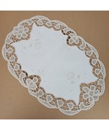 Vintage Embroidery Table Runner Dresser Doily Oval Beige 16x11 Inch - €12,15 EUR