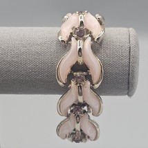 Vtg Mid Century Pink Thermoset Bracelet Crytsal Rhinestone 6.75&quot; Silver ... - $24.99