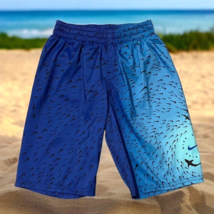 Nike Boys Size Small Shark Swoosh Volley Swim Trunks Shorts Blue Light Blue Fade - £13.27 GBP