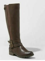  Universal Thread Brown Faux Leather Britney Buckle Riding Boots Size 8 WC NEW - £43.95 GBP