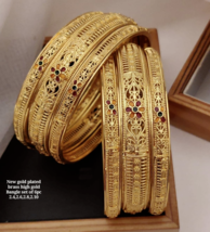 1 Gram Gold Plated Indian Bollywood Style Set of 6 Bangle Kada Bracelet Jewelry - £37.56 GBP