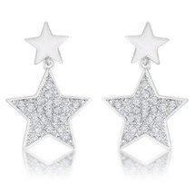 Precious Stars SIlvertone Cubic Zirconia Dangling Star Earrings - £18.34 GBP