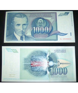 SERBIA Nikola Tesla 1000 dinars banknote UNC year 1991 - £1.58 GBP