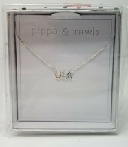 Necklace Red White Blue USA Logo 20&quot; Cubic Zirconia 925 Silver Plating - $15.15