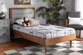 Eren Light Gray Fabric Walnut Brown Twin Size Platform Bed - $8,482.19 MXN