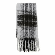Time And Tru Women&#39;s Blanket Scarf Grey Plaid  21.5X 73.5 Inches NEW - £14.09 GBP
