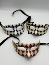 Three Arlecchino masks, red mask, blue mask and black mask. 3 colourful ... - $99.00