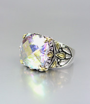 CLASSIC Designer Style Iridescent AB CZ Crystal Silver Gold BALINESE Ring - £29.05 GBP